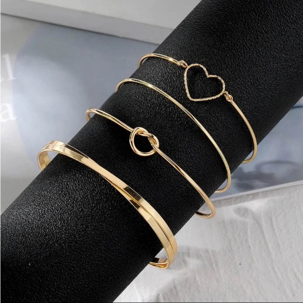 Gold Filled Heart Knot Bracelet Set